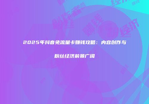 2025年抖音免流量卡赚钱攻略：内容创作与粉丝经济前景广阔