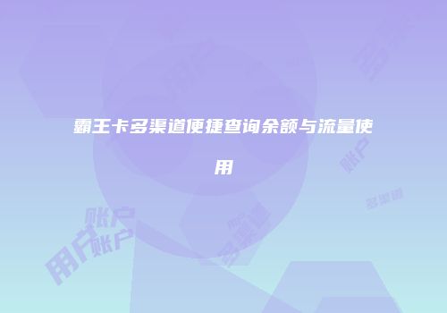 霸王卡多渠道便捷查询余额与流量使用
