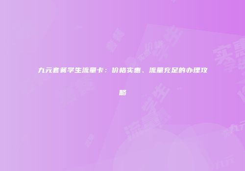 九元套餐学生流量卡：价格实惠、流量充足的办理攻略