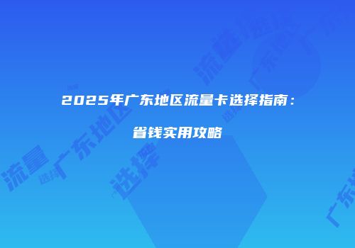 2025年广东地区流量卡选择指南：省钱实用攻略