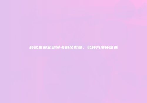 轻松查询菲利宾卡剩余流量：多种方法任你选