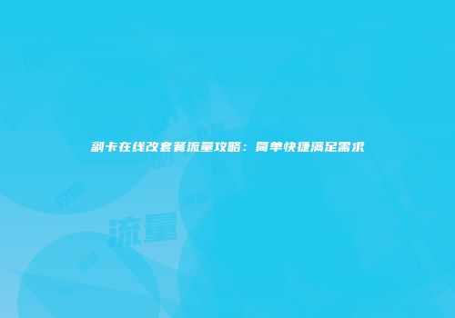 副卡在线改套餐流量攻略：简单快捷满足需求