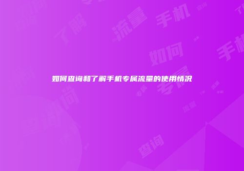 如何查询和了解手机专属流量的使用情况