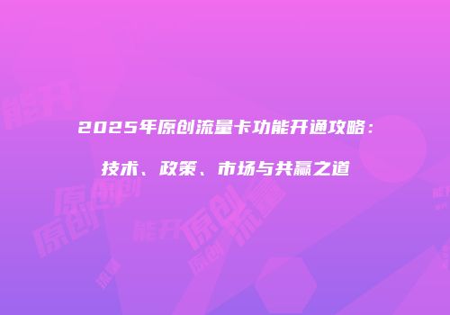 2025年原创流量卡功能开通攻略：技术、政策、市场与共赢之道