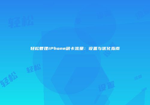 轻松管理iPhone副卡流量：设置与优化指南
