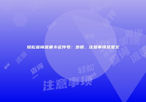 轻松查询流量卡证件号：步骤、注意事项及意义
