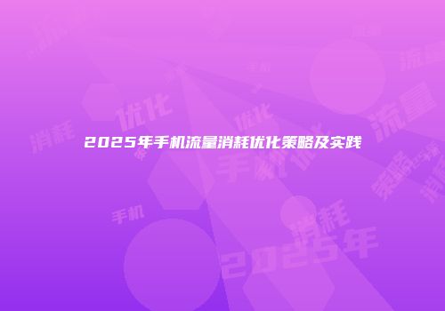 2025年手机流量消耗优化策略及实践