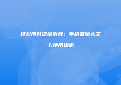 轻松应对流量消耗:手机流量大王卡使用指南