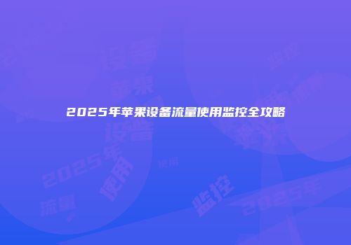 2025年苹果设备流量使用监控全攻略