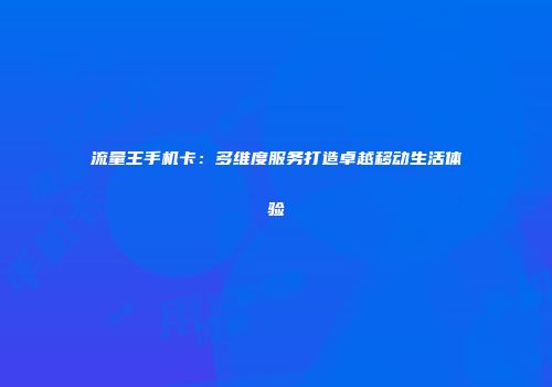 流量王手机卡:多维度服务打造卓越移动生活体验