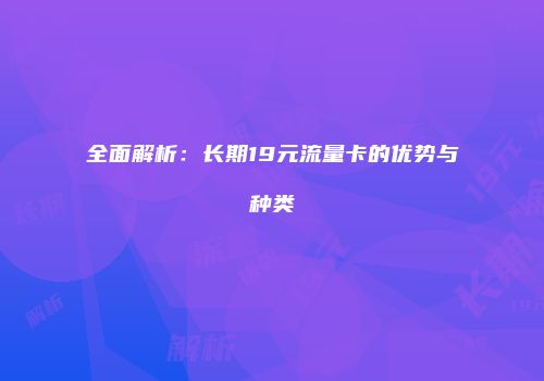 全面解析:长期19元流量卡的优势与种类