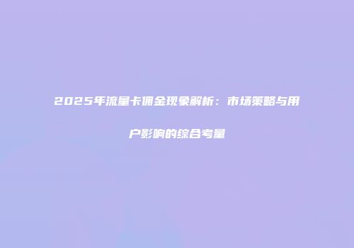 2025年流量卡佣金现象解析:市场策略与用户影响的综合考量