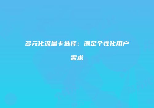 多元化流量卡选择:满足个性化用户需求