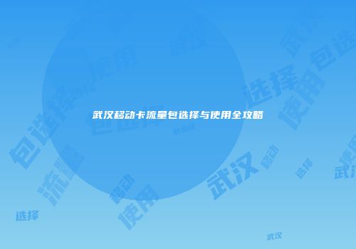 武汉移动卡流量包选择与使用全攻略