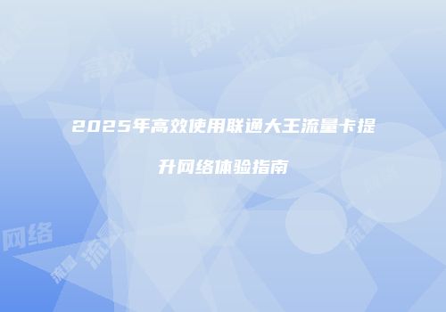2025年高效使用联通大王流量卡提升网络体验指南