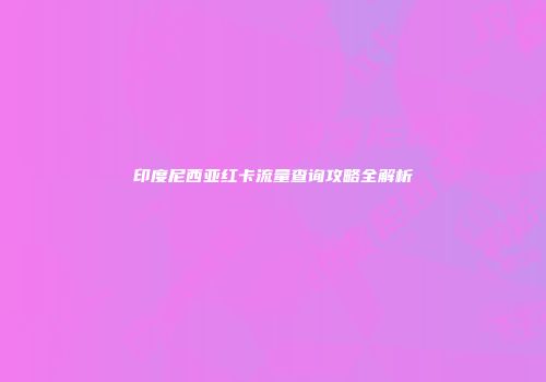 印度尼西亚红卡流量查询攻略全解析