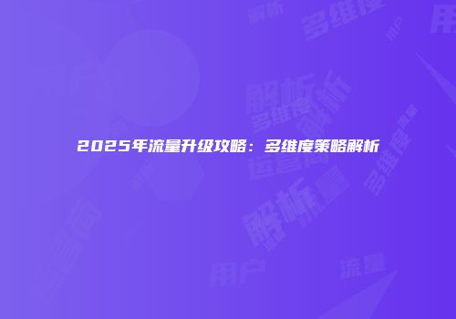 2025年流量升级攻略：多维度策略解析