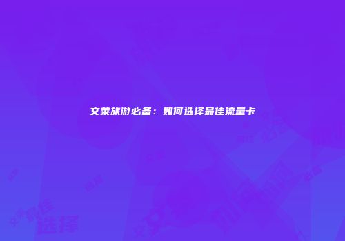 文莱旅游必备：如何选择最佳流量卡