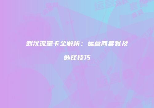 武汉流量卡全解析：运营商套餐及选择技巧