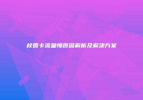 校园卡流量慢原因解析及解决方案
