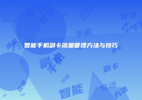 智能手机副卡流量管理方法与技巧