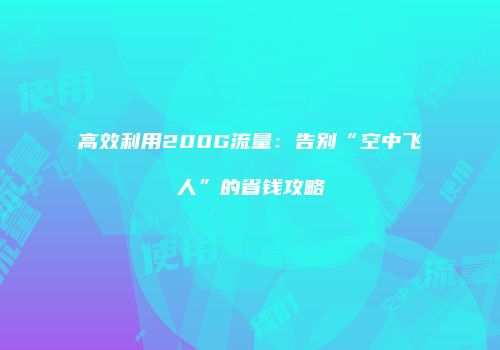 高效利用200G流量:告别“空中飞人”的省钱攻略