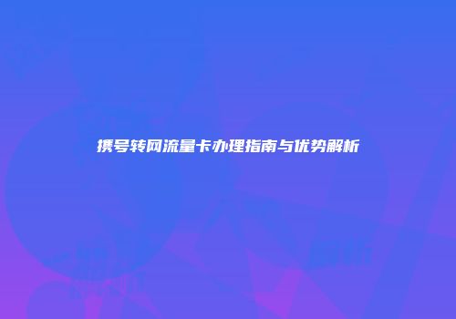 携号转网流量卡办理指南与优势解析