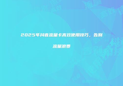2025年抖音流量卡高效使用技巧，告别流量浪费