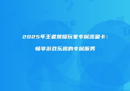 2025年王者荣耀玩家专属流量卡:畅享游戏乐趣的专属服务