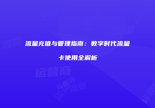 流量充值与管理指南:数字时代流量卡使用全解析