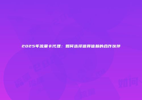 2025年流量卡代理：如何选择值得信赖的合作伙伴