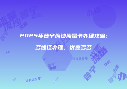 2025年普宁流沙流量卡办理攻略:多途径办理,优惠多多