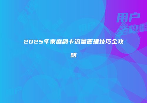 2025年家庭副卡流量管理技巧全攻略