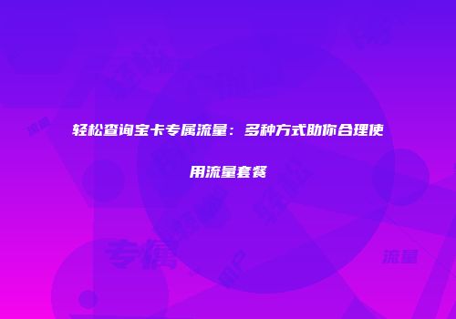 轻松查询宝卡专属流量：多种方式助你合理使用流量套餐