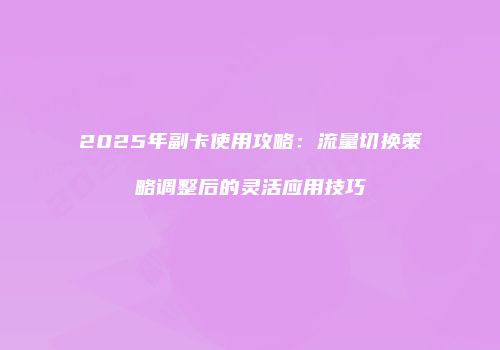 2025年副卡使用攻略:流量切换策略调整后的灵活应用技巧
