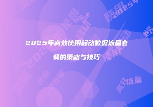 2025年高效使用移动数据流量套餐的策略与技巧