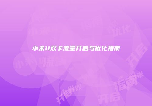 小米11双卡流量开启与优化指南