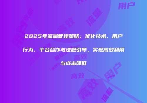 2025年流量管理策略:优化技术、用户行为、平台合作与法规引导,实现高效利用与成本降低
