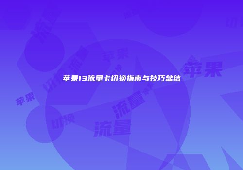 苹果13流量卡切换指南与技巧总结
