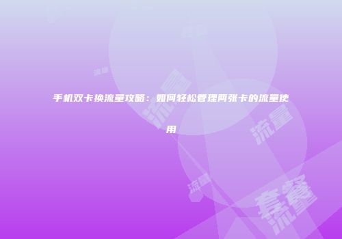 手机双卡换流量攻略：如何轻松管理两张卡的流量使用