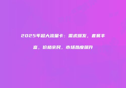 2025年超大流量卡:需求爆发,套餐丰富,价格亲民,市场热度飙升