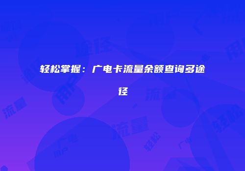 轻松掌握:广电卡流量余额查询多途径