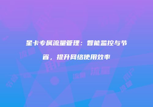 星卡专属流量管理：智能监控与节省，提升网络使用效率