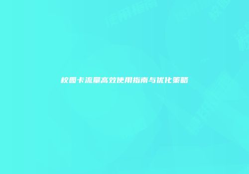 校园卡流量高效使用指南与优化策略