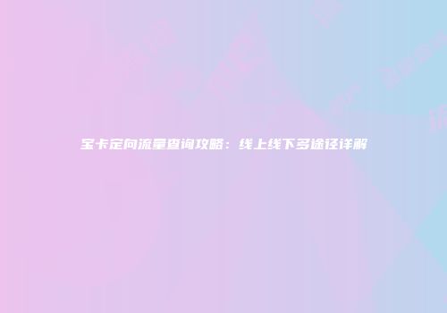 宝卡定向流量查询攻略：线上线下多途径详解