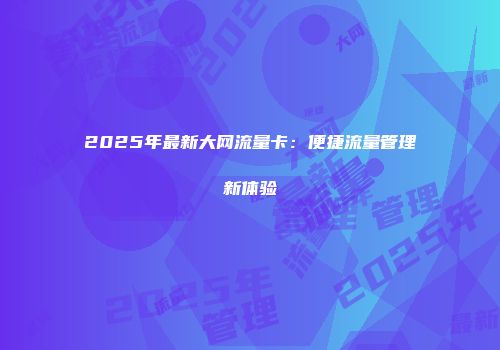 2025年最新大网流量卡：便捷流量管理新体验