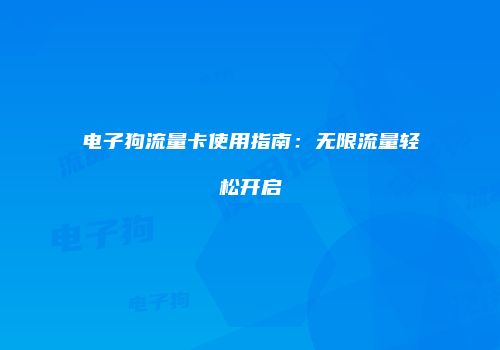 电子狗流量卡使用指南:无限流量轻松开启