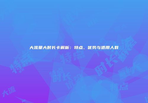 大流量大时长卡解析:特点、优势与适用人群