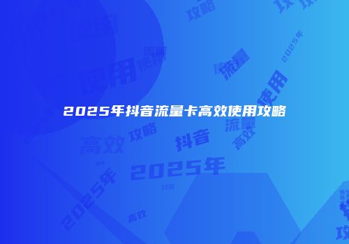 2025年抖音流量卡高效使用攻略
