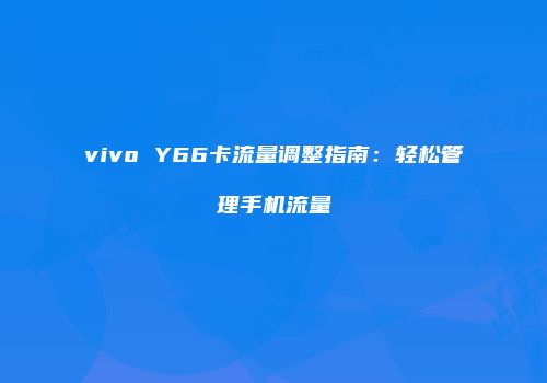 vivo Y66卡流量调整指南:轻松管理手机流量